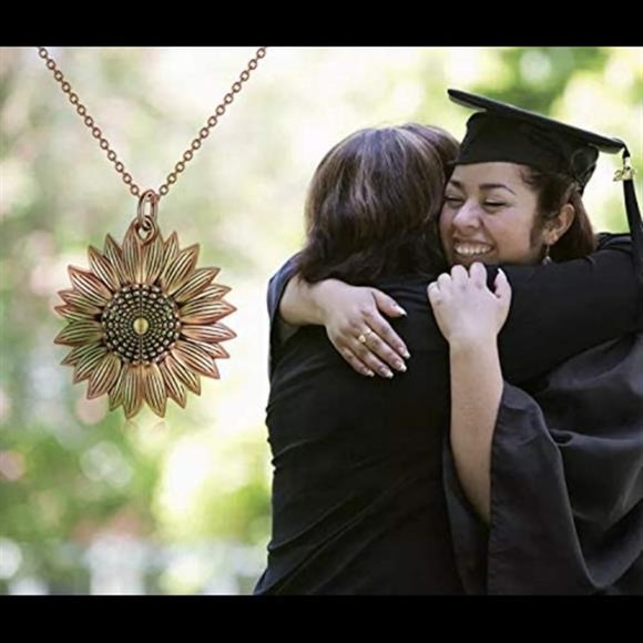You are My Sunshine Sunflower Necklace 2-Side Version Engraved My Only Sunshine - Picture 2 of 4